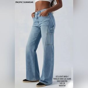 PacSun Eco Light Wash Paneled High Waisted Wide Leg Jeans Size 28